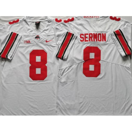 Men's Ohio State Buckeyes #8 Trey Sermon White Stitched NCAA Jersey