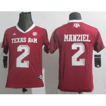 Aggies #2 Johnny Manziel Red SEC Patch Stitched Youth NCAA Jersey