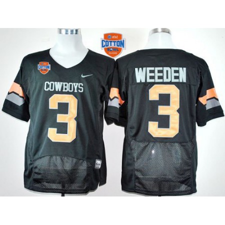 Cowboys #3 Brandon Weeden Black Pro Combat 2014 Cotton Bowl Patch Stitched NCAA Jersey