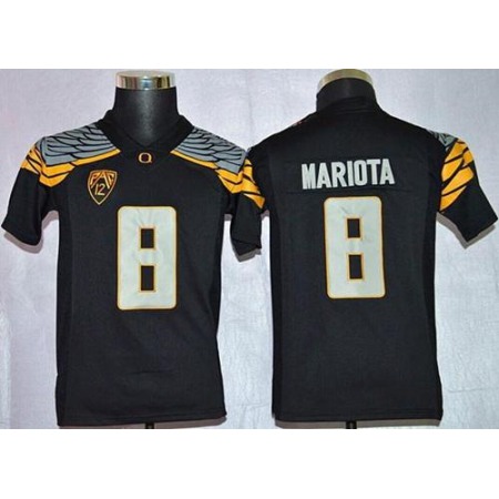 Ducks #8 Marcus Mariota Black Mach Speed Limited Stitched Youth NCAA Jersey