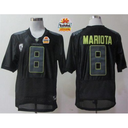 Ducks #8 Marcus Mariota Black Pro Combat Pac-12 Tostitos Fiesta Bowl Stitched NCAA Jersey