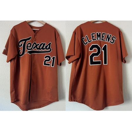 Men's Texas Longhorns #21 Roger Clemens Orange Stitched Jersey