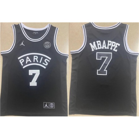 Men's Paris Saint-Germain #7 Kylian Mbappe Black Stitched Basketball Jersey