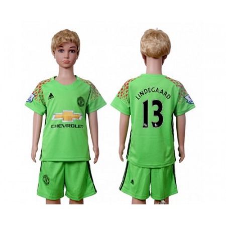 Manchester United #13 Lindegaard Green Kid Soccer Club Jersey