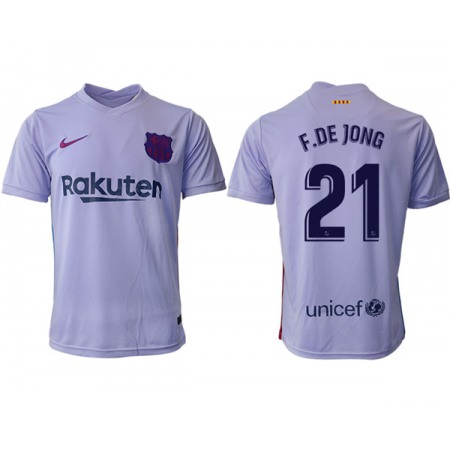 Men's Barcelona #21 Frenkie de Jong 2021/22 Grey Away Soccer Jersey