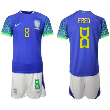 Men's Brazil #8 Fred Blue 2022 FIFA World Cup Away Soccer Jersey Suit