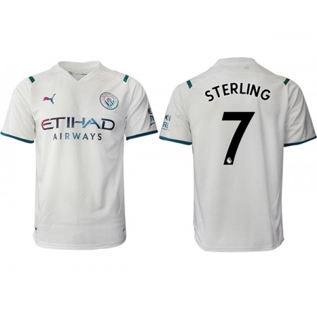 Men's Manchester City #7 Raheem Sterling 2021/22 White Away Soccer Jersey