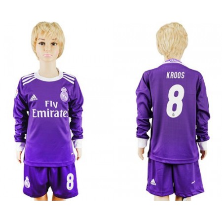 Real Madrid #8 Kroos Away Long Sleeves Kid Soccer Club Jersey