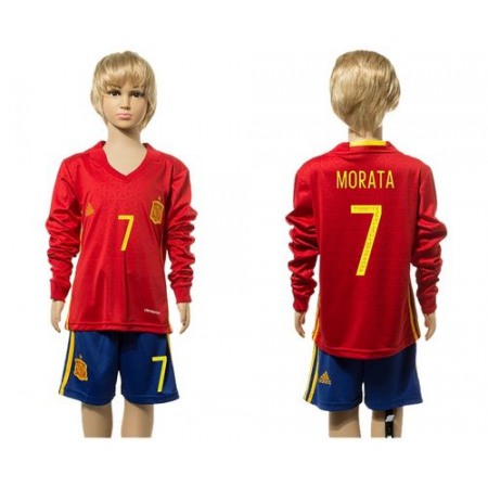 Spain #7 Morata Red Home Long Sleeves Kid Soccer Country Jersey