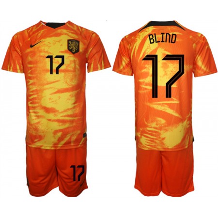 Men's Netherlands #17 Blind Orange Home Soccer Jersey Suit