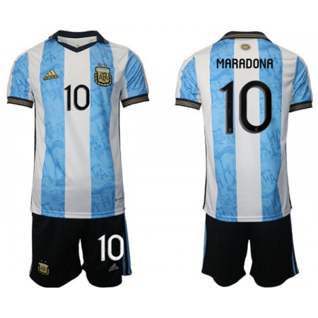 Men's Argentina #10 Diego Maradona White/Blue Home Soccer Jersey Suit