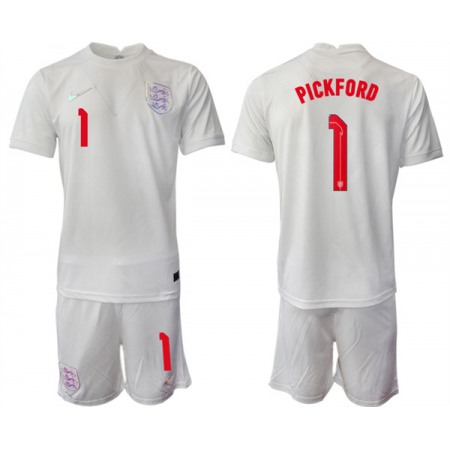 Men's England #1 Pickford White Home Soccer Jersey Suit