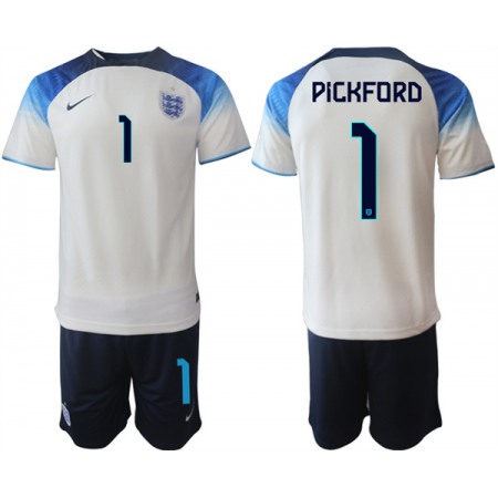 Men's England #1 Pickford White Home Soccer Jersey Suit