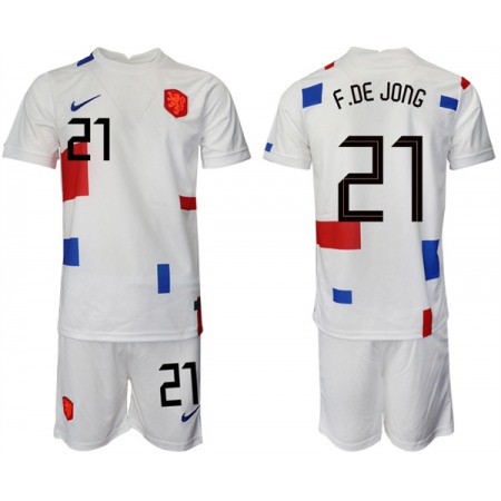 Men's Netherlands #21 F. De Jong White Away Soccer Jersey Suit