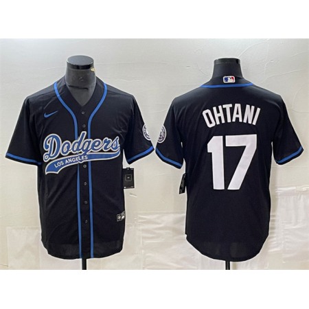 Men's Los Angeles Dodgers #17 Shohei Ohtani Black Cool Base With Patch Stitched Baseball Jersey