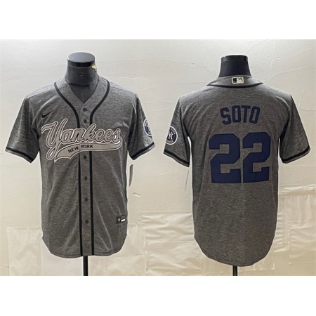 Men's New York Yankees #22 Juan Soto Grey Cool Base Stitched Baseball Jersey