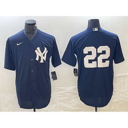 Men's New York Yankees #22 Juan Soto Navy Cool Base Stitched Baseball Jersey