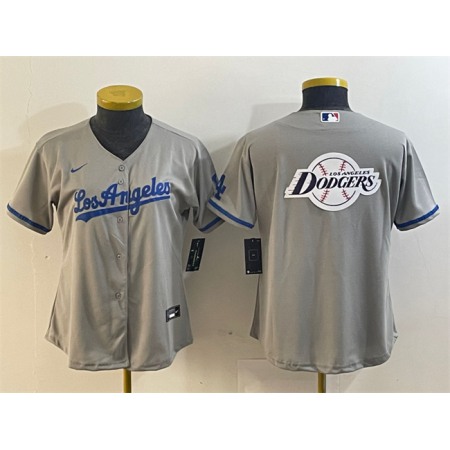 Women's Los Angeles Dodgers Grey Team Big Logo Stitched Jersey(Run Small)