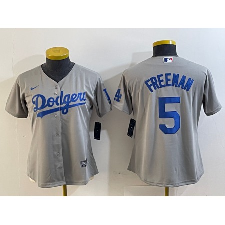 Youth Los Angeles Dodgers #5 Freddie Freeman Grey Stitched Baseball Jersey