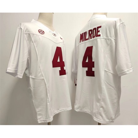 Men's Alabama Crimson Tide #4 Jalen Milroe White Stitched Football Jersey