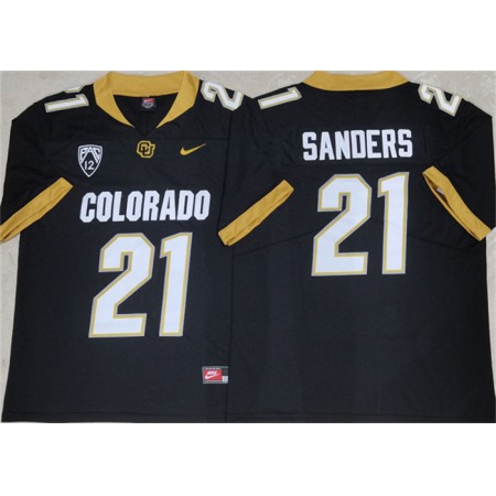 Men's Colorado Buffaloes #21 Shilo Sanders Black 2023 With PAC-12 Patch Stitched Football Jersey