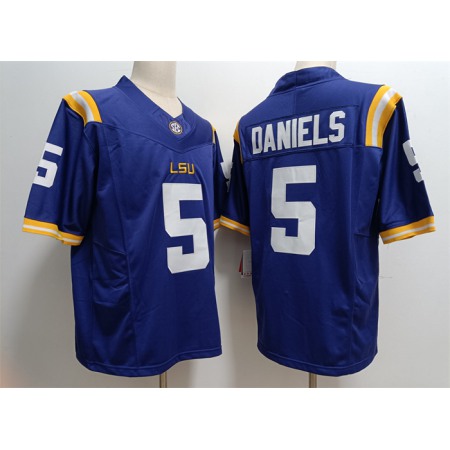 Men's LSU Tigers #5 Jayden Daniels Blue Stitched Jersey