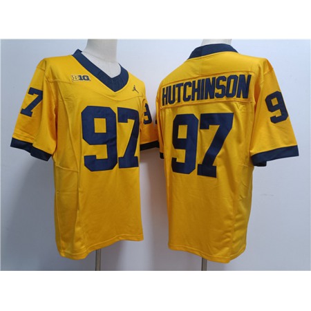 Men's Michigan Wolverines #97 Aidan Hutchinson 2023 F.U.S.E. Yellow Stitched Jersey