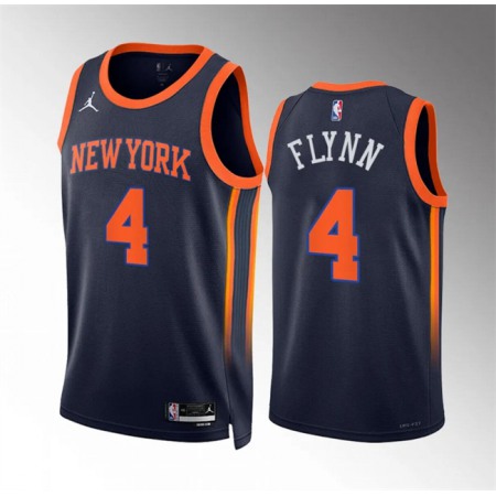 Men's New Yok Knicks #4 Malachi Flynn Navy Statement Edition Stitched Basketball Jersey