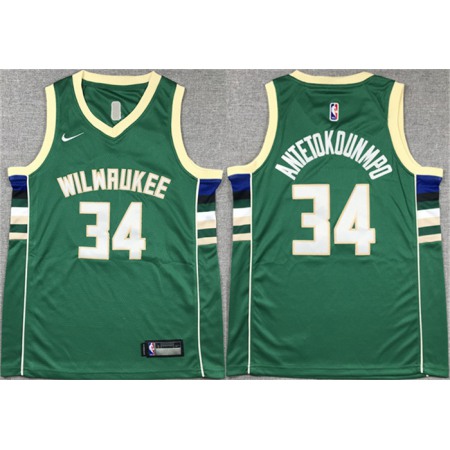 Youth Milwaukee Bucks #34 Giannis Antetokounmpo Green Stitched Basketball Jersey