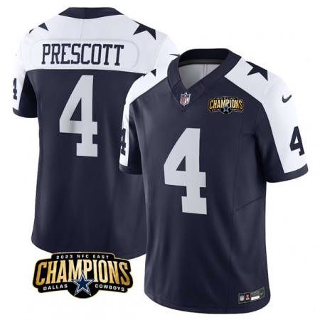 Men's Dallas Cowboys #4 Dak Prescott Navy/White 2023 F.U.S.E. NFC East Champions Patch Stitched Football Jersey