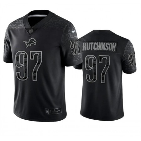 Men's Detroit Lions #97 Aidan Hutchinson Black Reflective Stitched Jersey