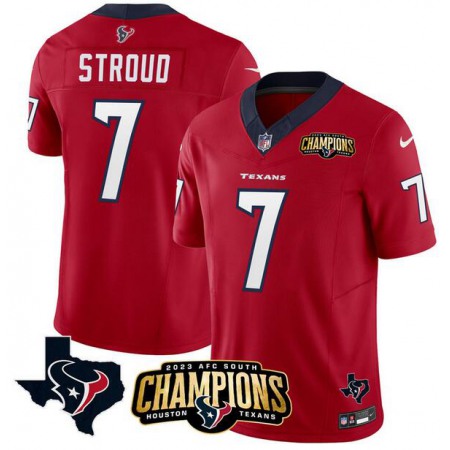 Men's Houston Texans #7 C.J. Stroud Red 2023 F.U.S.E. AFC South Champions Patch And Team Logo Patch Vapor Untouchable Limited Stitched Football Jersey