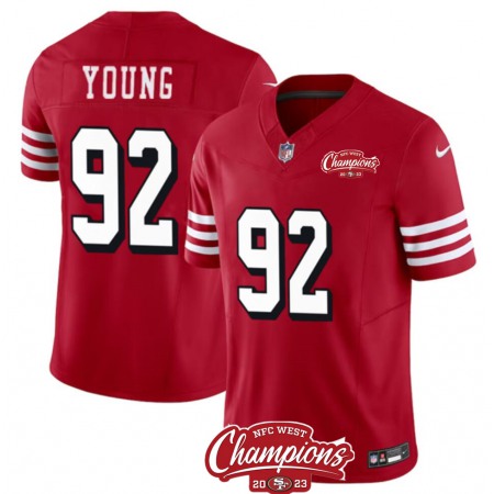 Men's San Francisco 49ers #92 Chase Young Red 2023 F.U.S.E. NFC West Champions Patch Alternate Stitched Football Jersey