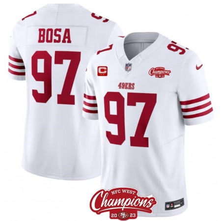 Men's San Francisco 49ers #97 Nick Bosa White 2023 F.U.S.E. With 2-star C Patch And NFC West Champions Patch Stitched Football Jersey