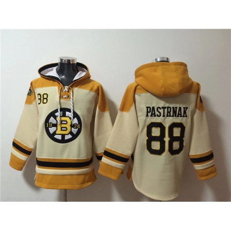 Men's Boston Bruins #88 David Pastrnak Cream Ageless Must-Have Lace-Up Pullover Hoodie