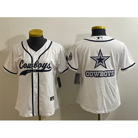 Women's Dallas Cowboys White Team Big Logo With Patch Cool Base Stitched Baseball Jersey(Run Small)