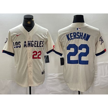 Men's Los Angeles Dodgers #22 Clayton Kershaw Cream Stitched Baseball Jersey