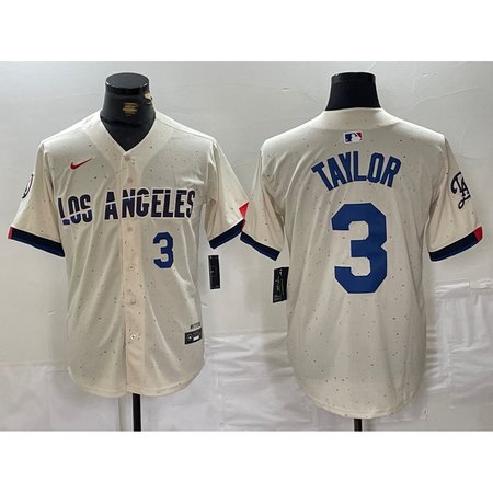 Men's Los Angeles Dodgers #3 Chris Taylor Cream Stitched Baseball Jersey