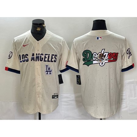 Men's Los Angeles Dodgers Team Big Logo Cream Stitched Baseball Jersey