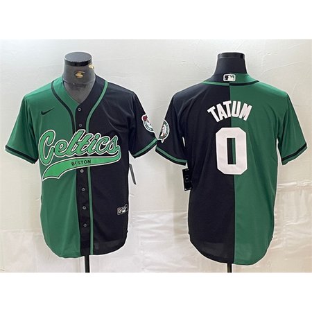 Men's Boston Celtics #0 Jayson Tatum Green/Black Split Stitched Baseball Jersey