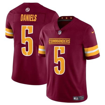 Men's Washington Commanders #5 Jayden Daniels Burgundy 2024 Draft Vapor Limited Stitched Football Jersey