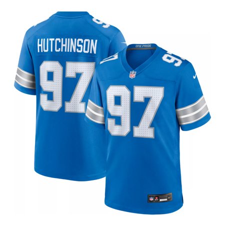 Detroit Lions Nike Home Game Jersey Blue #97 Aidan Hutchinso Mens