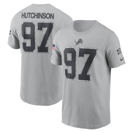 Men's Detroit Lions Aidan Hutchinson Nike Gray 2024 Salute To Service Name & Number T-Shirt