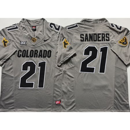 Men's Colorado Buffaloes Gray #21 Sanders Stitched Jersey