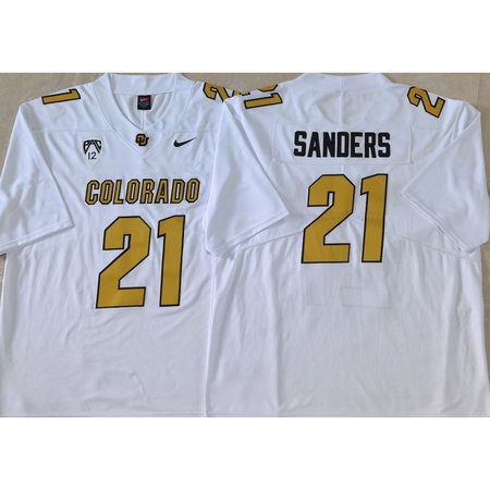 Men's Colorado Buffaloes White #21 Sanders Stitched Jersey