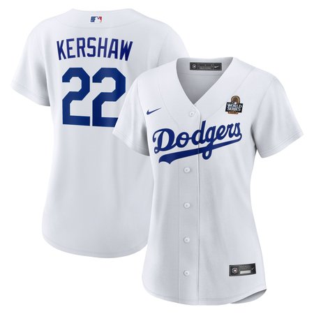 Women's Los Angeles Dodgers Clayton Kershaw Nike White 2024 World Series Home Home Replica Jersey