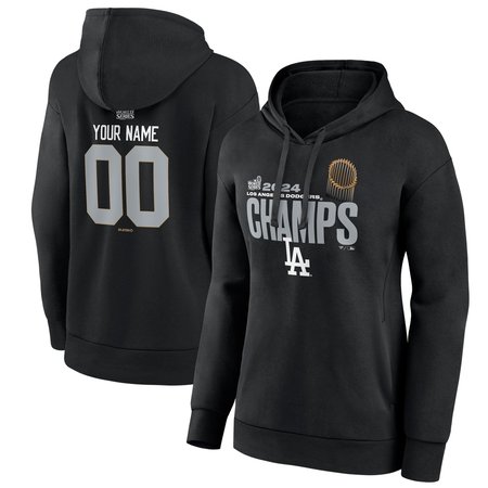 Women's Los Angeles Dodgers Black 2024 World Series Champions Custom Name & Number Pullover Hoodie