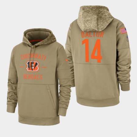 Men's Cincinnati Bengals #14 Andy Dalton Tan 2019 Salute to Service Sideline Therma Pullover Hoodie