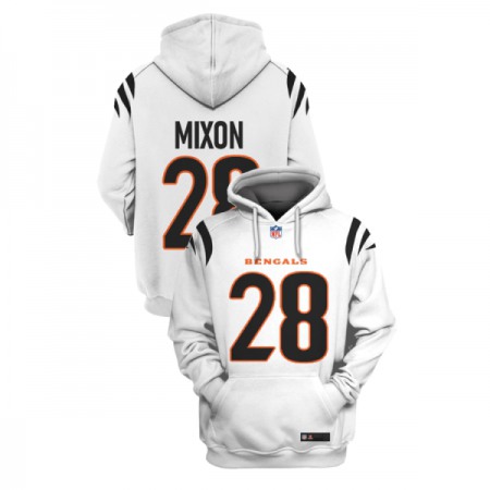 Men's Cincinnati Bengals #28 Joe Mixon 2021 White Pullover Hoodie