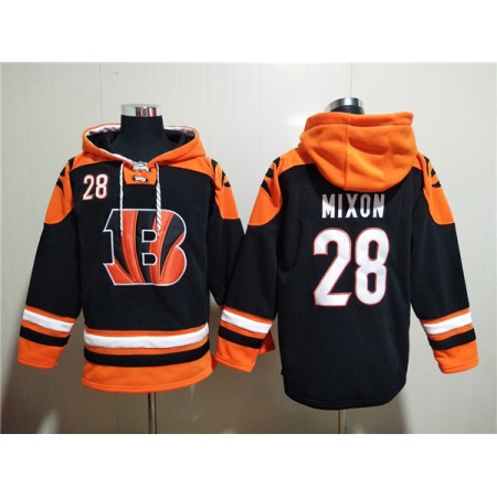 Men's Cincinnati Bengals #28 Joe Mixon Orange/Black Ageless Must-Have Lace-Up Pullover Hoodie